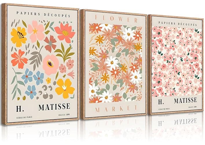 3Pcs Flower Market Canvas Wall Art Pink Aesthetic Posters Prints Danish Pastel Wall Decor Pictures for Living Room Hallway Bedroom Home Decoration Unframed - poster - 12x16inx3pcs - Image 1