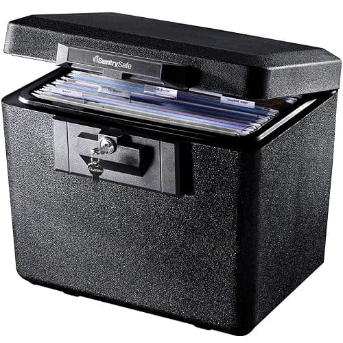 SentrySafe Black Fireproof Document Box with Key Lock, Safe Secures Files and Documents for Home or Office, 0.61 Cubic Feet, 13.6 x 15.3 x 12.1 inches, 1170 - Image 1