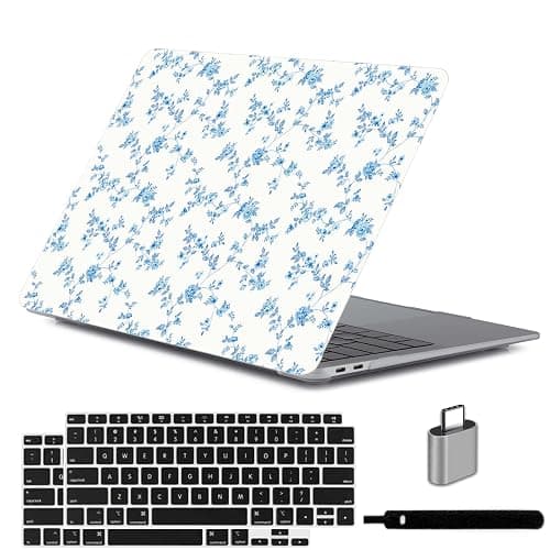 LanBaiLan Laptop Plastic Hard Shell Protective Case, Compatible for New MacBook Air 13 inch 2020 2019 2018 Release A2337 M1 A2179 A1932 Retina Display with Touch ID & Keyboard Cover, Engraved Floral - Engraved Floral - Image 1