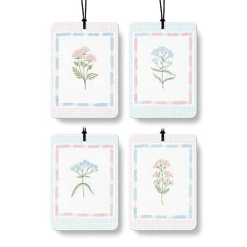 DVFDBHSV Girly Floral Car Air Freshener 4 Pcs Coconut Scented, Preppy Pink and Blue Flower Car Accessories Mirror Decor for Women, Cute Aesthetic Hanging Air Freshener for Cars Closet Drawer Books - Image 1