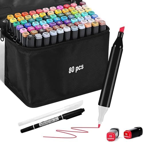 Hibtn 80-Colors Alcohol Graphic Sketch Twin Marker Pen, kids Children and Artist Permanent Sketch Manga Marker Pens Black - Image 1