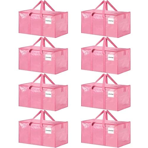 8 Pack Extra Large Heavy Duty Moving Bags, Pink Storage Bins with Lids, Reinforced Handles & Heavy-Duty Zippers Moving Boxes Storage Bags Totes for Clothes Packing, Dorms, College Supplies, Pink - Image 1