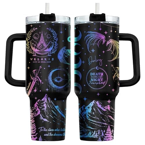 34HD Celestial Dragon Starlight Tumbler 40oz with Handle and Straw, Dark Mountains Moons Stars Vacuum Insulated Travel Coffee Mug - Birthday and Spicy Bookish for Men & Women - Image 1