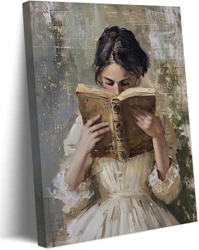 Vintage Victorian Woman Reading Book Wall Art Light Academia Wall Decor Paintings Picture Moody Girl Aesthetic Poster Canvas Print for Bedroom Living Room Dorm Library Nook 12x16Inch Framed - Image 1