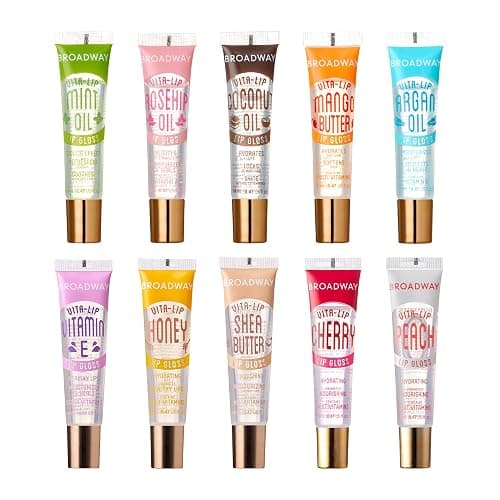 Ruby Kisses Broadway Vita-Lip Clear Lip Gloss (10 Pack), Hydrating & Soothing Formula with Vitamin, High-Shine Non-Sticky Lip Balm with Mint, Rosehip, Coconut, Mango, Argan, Honey, Shea, Cherry, Peach - Image 1