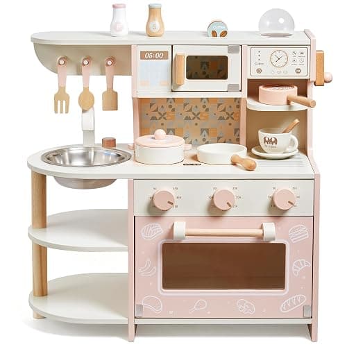 Cucina giocattolo per bambini, giocattoli in legno per bambini, set da gioco con caffettiera, accessori da cucina, regalo per ragazze e ragazzi dai 3 ai 6 anni - Image 1
