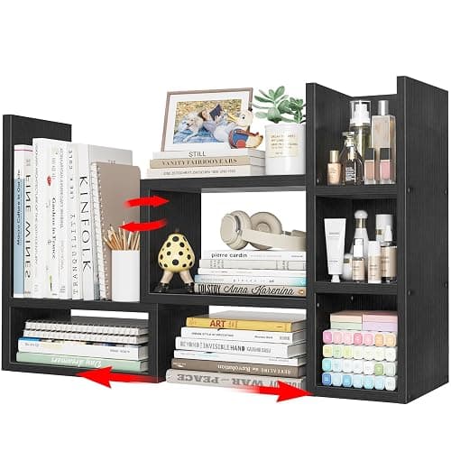 NUTIKAS Desk Shelves Desktop Orgnizer Shlef - Black Office Organization for Top of Desk Organizers and Accessories Corner Bookshelf Table Top Shelving Small Hutch Decorations for Office - Image 1