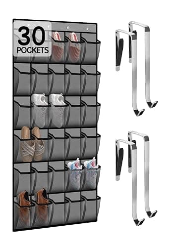 Kotkn Over the Door Shoe Organizer with 30 Breathable Mesh Pockets - Large Capacity Closet Storage for Men & Women, Hanging Shoe Rack Organizer (Gray) - Image 1