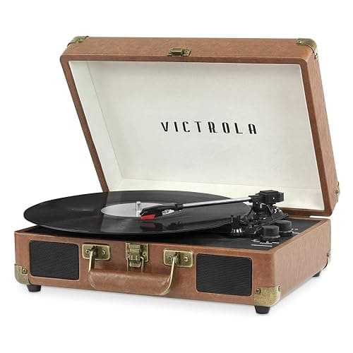 Victrola Vintage 3-Speed Bluetooth Portable Suitcase Record Player with Built-in Speakers | Upgraded Turntable Audio Sound| Includes Extra Stylus | Brown - Image 1