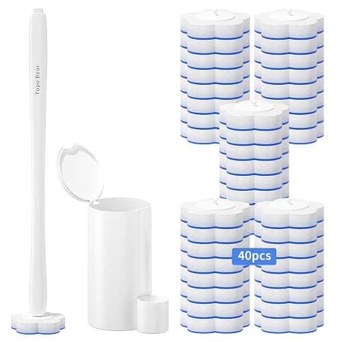 Topo Bear Disposable Toilet Bowl Brush with 40 Toilet Wand Refills, Toilet Bowl Cleaner Wands, Toilet Cleaning System Starter Kit - Image 1