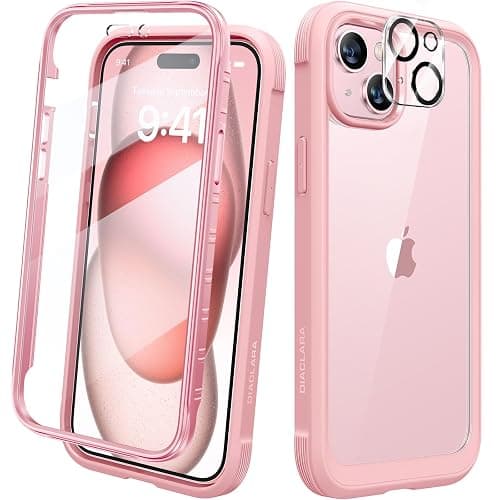 Diaclara Designed for iPhone 15 Case, Full Body Rugged Case with Built-in Touch Sensitive Anti-Scratch Screen Protector, with Camera Lens Protector for iPhone 15 6.1" (Coral Pink) - Image 1