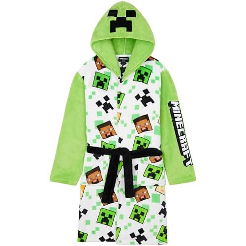 Get Trend Minecraft Robe for Boys Teens, Hooded Dressing Gown, Creeper Loungewear Cozy Robes, Gamer Gifts for Boys - Image 1