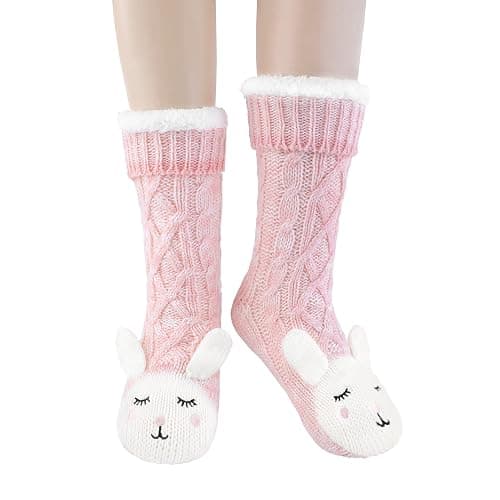 Fupoia Womens Slipper Socks Winter Warm Plush Fleece Lining Mid-culf Anti-skid Socks 3D Animal House Socks - Image 1