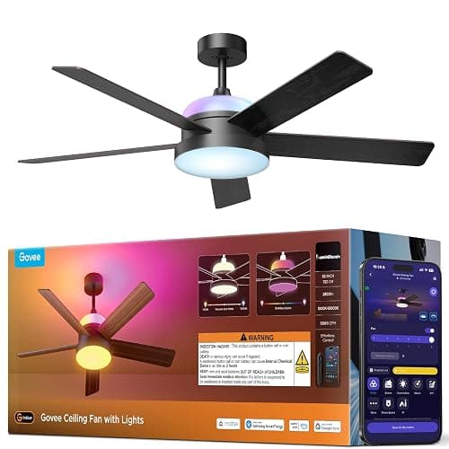 Govee Ceiling Fans with Lights and Remote, RGBIC Smart 52'' flush mount | Reversible DC Motor, Dimmable, 2800lm, Low Profile Ceiling Fan for Bedroom, Living Room, Black - Image 1