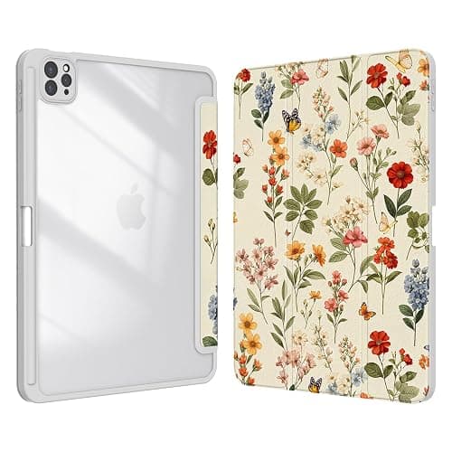 Xkladz Case for iPad Air 13 Inch M3 2025/M2 2024, iPad Pro 12.9 inch 6th /5th /4th/ 3rd Generation (2022/2021/2020/2018), Stand Case Cover with Pencil Holder/Clear Back, Auto Sleep/Wake, Wildflower - Image 1