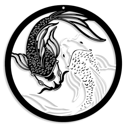 Creoate Black and White Metal Wall Art for Bathroom, Zen Decor Japanese Wall Art Koi Fish Artwork for Home Office Decoration, 11.8 x 11.8 inches - Metal - 11.8L" x 11.8W" - Image 1