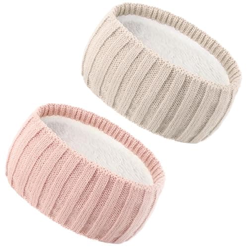 AQOKKA Knit Winter Headbands for Women Fuzzy Wool Fleece Lined Ear Warmers Elastic Turban Crocheted Head Wrap Winter Accessories for Women Cold Weather - Image 1