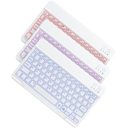 OMOTON Bluetooth Keyboard, Backlight Wireless Rechargeable Keyboard for iPad, iPad Pro, iPad mini, iPad Air with Illuminated LED (White) - White - Image 1