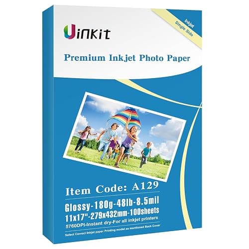 Uinkit 11x17 100 Sheets Photo Paper Glossy Inkjet 48lb Single Side Print Poster Playbill Obituary Papers for Funerals Bulletin Gallery Show Photographic 11 x 17 Copy Printing A3 Value Packed - Image 1