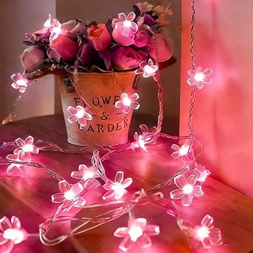 Pink Flower String Lights Valentine's Day Decor, 33ft 100 LED Plug in Decorative Fairy Floral Lamp, Create Romantic Cherry Blossom Dream for Bedroom, Wedding, Birthday Party Indoor Decorations - Image 1