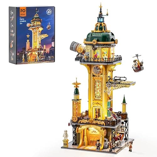 FUNWHOLE Steampunk Observatory Tower Lighting Building-Bricks Set - Astronomy Tower 2744 Pcs Collection Display Set for Adults and Steampunk Lovers - Image 1