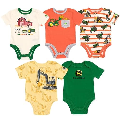 John Deere Farm Animals Tractor Truck Baby 5 Pack Short Sleeve Bodysuits Newborn to Infant Sizes (Newborn - 24 Months) - Image 1