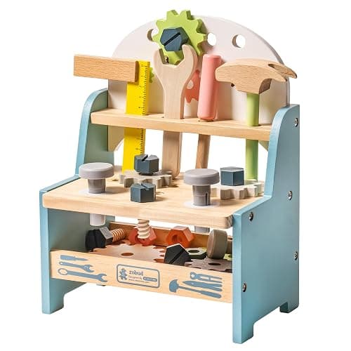 ROBUD Mini Wooden Play Tool Workbench Set for Kids Toddlers - Montessori Toys for 3 4 5 Years Old Boys Girls - Image 1