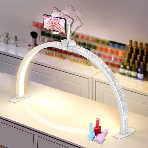 Yokilly Half Moon Light for Nail Desk: 29" Foldable Half Moon Desk Lamp with Phone Holder for Beginner - Arch Nail Tech Light with 3 Color Modes & 10 Brightness for Manicure Salon (Diamond, Large) - Image 1