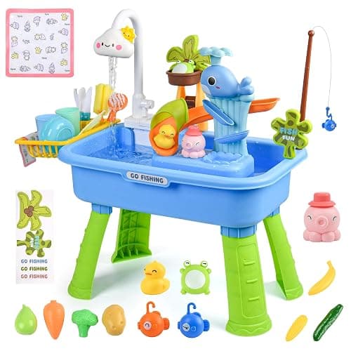Mobelixy Upgraded Toddler Sand Water Table Toy with Electric Water Pump, Kids Sand Water with Faucet/Play Food Accessories/Fishing Toy, Kitchen Play Sink Toys for Girl Boy Age 3+ (Blue) - Image 1