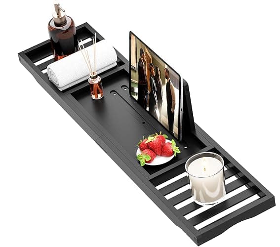 Bathtub Tray Black - Bath Tray Expandable - Bath Table Trays for Bathtub/Tub,Premium Bamboo Wooden, Fits Most Bath Tubs - Image 1