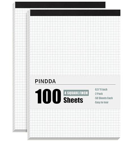 Graph Paper Notebook, 2 Pack, 8.5 x 11 Grid Paper, 4x4 Graph Ruled, 50 Sheets per Pad, Easy-Tear Perforations, 8.5 x 11 Cardboard Backing, for Math, Drafting, Drawing, Engineering - Image 1