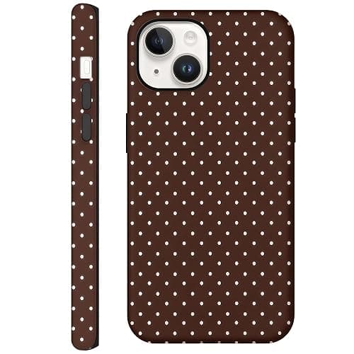 Kaislandy Aesthetic Cases for iPhone 13, Glossy Hybrid 2-Layer Hard Cover, Protective Scratch Resistant Shell, Brown Polka Dot - Image 1