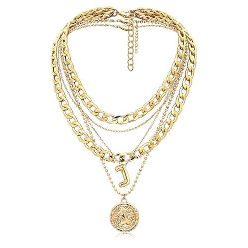 MJartoria Gold Layered Necklaces for Women Trendy Balloon Initial Pendant Necklace Dainty Chunky Chain Choker Necklaces Jewelry Birthday Gifts - Gold - J - Image 1
