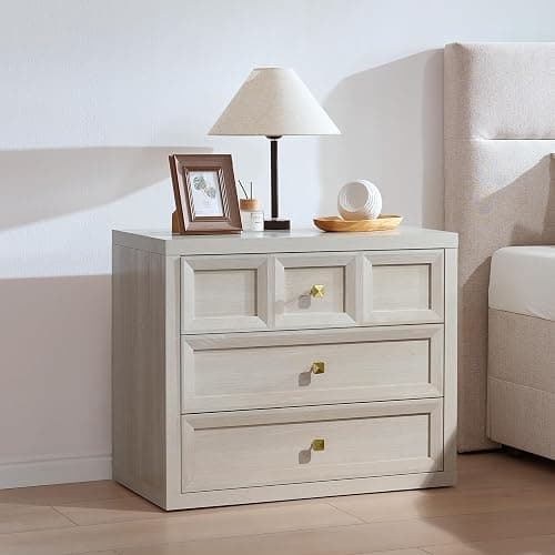 3 Drawers Nightstand with Charging Station, 30.7" King Size Bedside Table with 3 Drawers, Accent End Table W/Large Storage, Modern Wood Side Table for Bedroom,Office, Beige (1 Piece, Beige) - Image 1