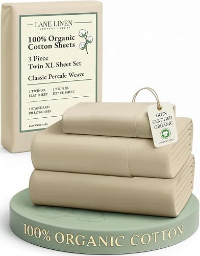 LANE LINEN Twin XL Sheets Set, 100% Mercerized Organic Cotton Twin XL Bed Sheets Set with sily Touch Finish, Soft and Comfy Fully Elasticized Percale Weave Low Pilling XL Twin Sheets Set -Linen - Image 1