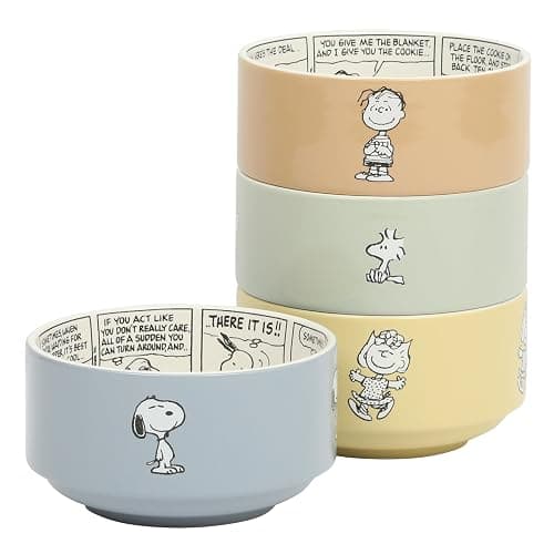 Peanuts Snoopy Bonbon Bites 4-Piece 5.5-Inch Decorated Stoneware Ceramic Stackable Bowl Set, Microwave & Dishwasher Safe Snack and Dessert Bowls - Image 1