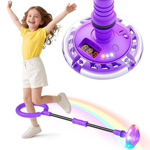 Jofuni Ankle Skip Ball for Kids with Counter, Timer, Cal Calculator, Girl Birthday Gifts for Age 5 6 7 8 9 10, Battery Powered Foldable Outdoor Sports Toy for 6-10 Year Old Girl Easter Gifts (Purple) - Image 1