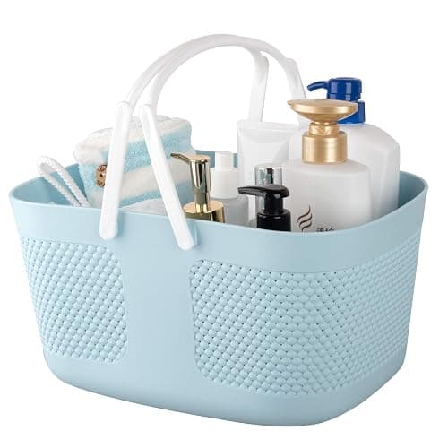 Shower Caddy Basket, Portable Large Capacity Thickened Plastic Organizer Storage Tote with Handles Drainage Toiletry Bag Bin for Bathroom, College Dorm Room Essentials, Kitchen, Camp, Gym, Blue - Image 1