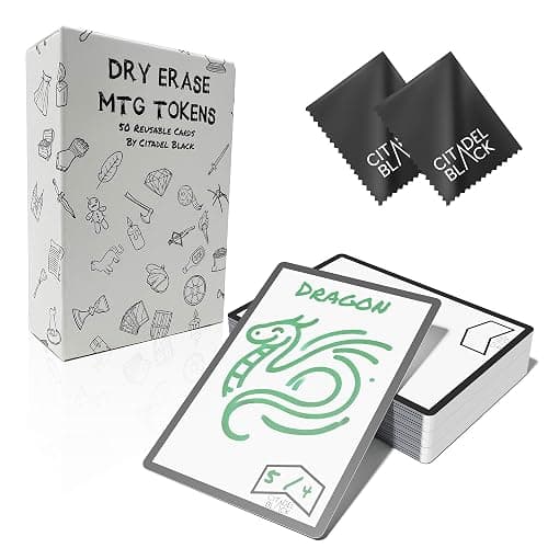 Citadel Black Dry Erase MTG Tokens Set of 50 Cards – with 2pcs Erasers, Reversible Reusable Double-Sided Universal Tokens Proxy Card, MTG TCG - Image 1