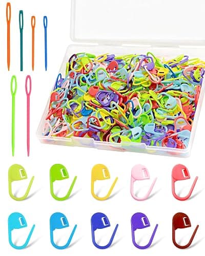 300pcs FIVEIZERO Stitch Markers with 6 pieces of large blunt sewing needles,colorful knitting markers,plastic crochet hook clip,bulk Crochet hook markers for knitting stitch locking clip crochet hooks - Image 1