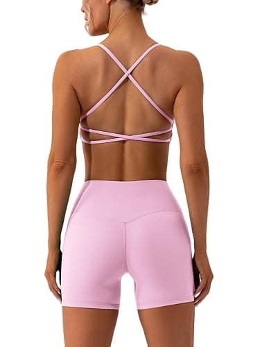 ABOCIW Workout Sets for Women 2 Piece Twist Front Halter Sports Bras High Waist Biker Shorts Exercise Gym Yoga Outfit - Image 1