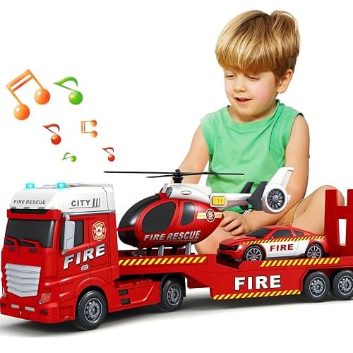 Kids Toys for 3 4 5 6 7 8 Years Old Boys, 15" Fire Truck Toy with Lights, Sounds, Toddler Friction Powered Truck Vehicle Toy for Boys Girls Birthday Gifts - Fire Truck - Image 1