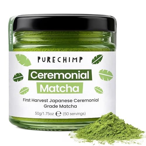 PureChimp Ceremonial Grade Matcha Powder 50g. 100% Pure Green Tea. Shade-Grown for MatchaLatte, Teas & Recipes. Recyclable Glass Jar. Antioxidant-Rich. - Image 1