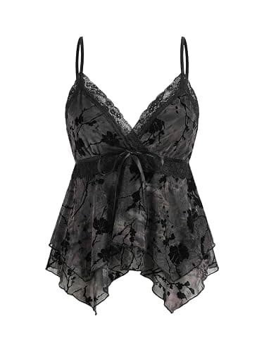 Verdusa Women's Y2K Tops Babydoll Tops Summer Tank Tops Going Out Tops Floral Lace Mesh Tops Whimsical Clothes - Image 1