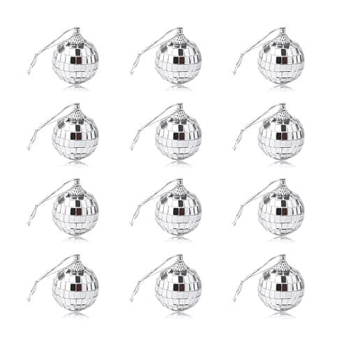 12Pcs Silver Disco Mirror Ball for Party Decoration, Christmas Tree Wedding Birthday Party Ornaments (1.18 inch) - Image 1