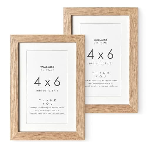 wallwisy 4x6 Picture Frame, Solid Oak Wood 4x6 Frames with Mat to 3x5 | 6x4 Natural Oak Frame, Wall and Tabletop Display, Horizontal or Vertical Display, Natural finish, Set of 2 - Image 1