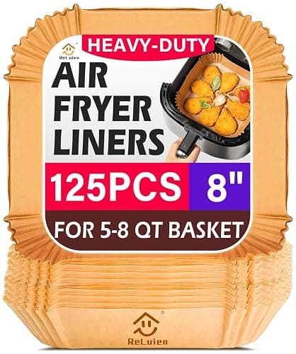 Air Fryer Liners Disposable, 125Pcs Parchment Paper, 8 Inch Non-stick Air Fryer Paper Liners, Unbleached Square Airfryer Liners for 5-8QT Air Fryer, Baking, Roasting Microwave - Image 1