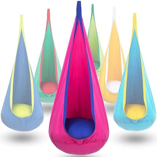 Y- STOP Kids Pod Swing Seat, Hanging Hammock Chair Swing with Inflatable Pillow, Sensory Swing Chair with Pocket for Outdoor and Indoor (Pink and Blue) - Image 1