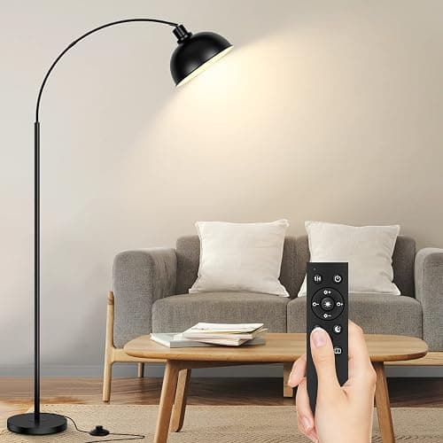 Arc Floor Lamps for Living Room, Modern Tall Standing Lamp Remote Control,Stepless Dimmable Black Floor Lamp with Hanging Dome Shade, Over Couch Arched Reading Lamp for Bedroom (Bulb Included) - Image 1