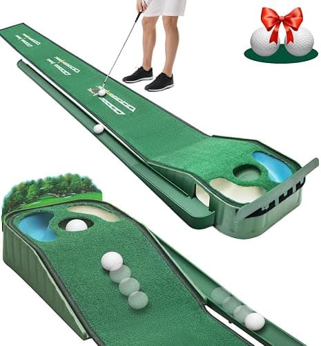 Putting Green Indoor - Golf Putting Mat with Realistic Green Speed,Dual Hazard Putting Mat, Ball Return, Velvet Surface, 8ft Practice Putting mat, Indoor&Outdoor Training Aid - Perfect Golf Gift - Image 1